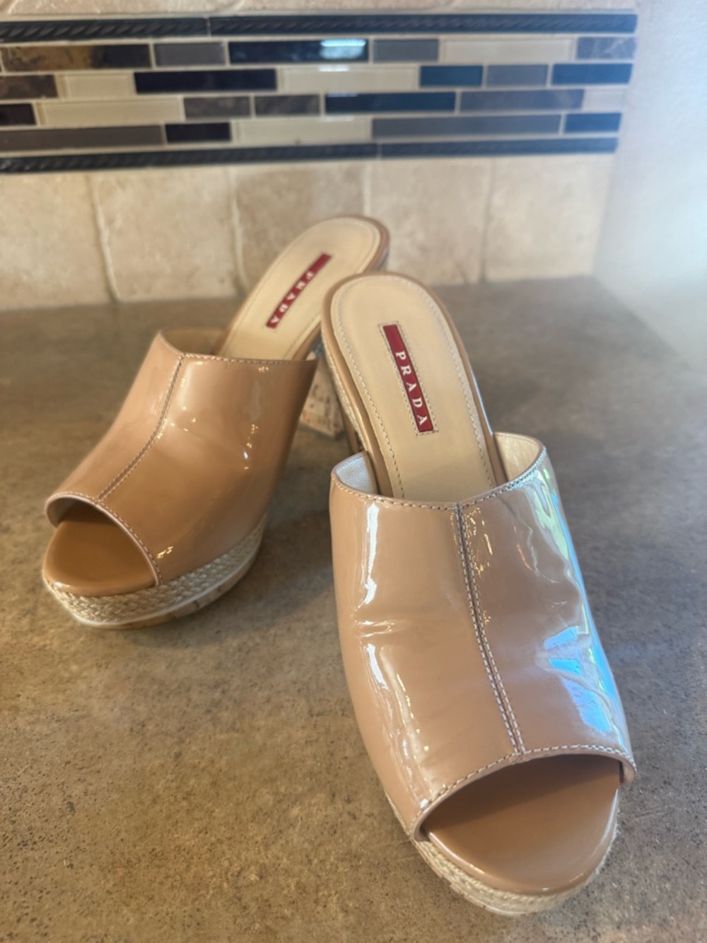 Prada Nude Patent Leather Open-Toe Slide Mules - Picture 6 of 6